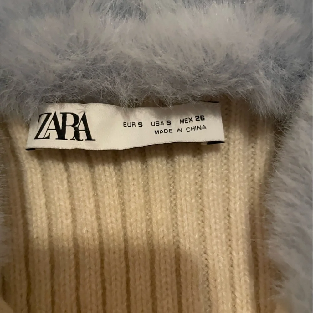 Zara Faux Fur Collar Sweater Knit Cardigan Women’s Size SMALL